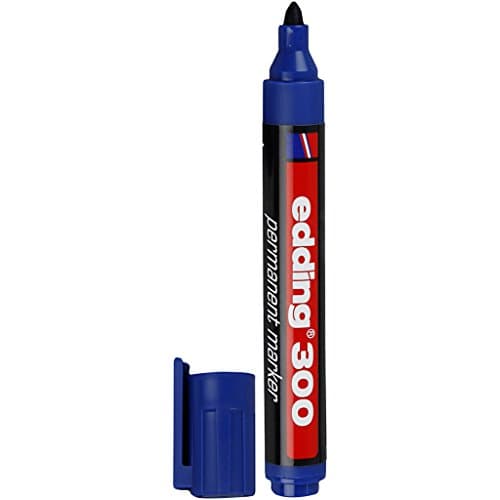 Image of edding 300 Permanent Marker - Blue - 1 Pen - Round Tip 1.5-3 mm - Waterproof, Quick-Drying, Smear-Proof Pens - for Cardboard, Plastic, Glass, Wood, Metal and Fabric
