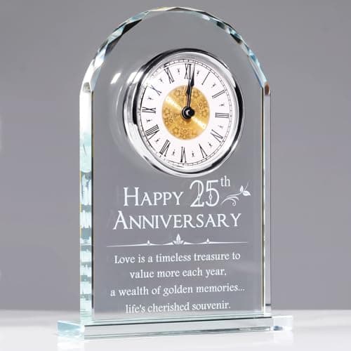 Image of Movdyka Crystal Desk Clock Gifts Silver Wedding for Married Couples 25th Anniversary Ornaments for Living Room Keepsake 25 Years of Marriage Presents for Her Him Table Clock Decor for Husband