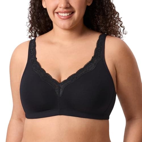 Image of DELIMIRA Women's Non Wired Bras Full Coverage Cotton Comfort Bra Plus Size Non Padded Soft Bras Black 42D
