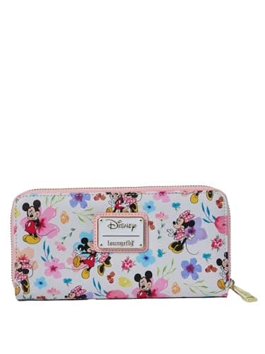Image of Loungefly Disney Mickey Minnie Mouse Wallet Zip Clutch AOP Floral, Multicolor, Clutch Wallet