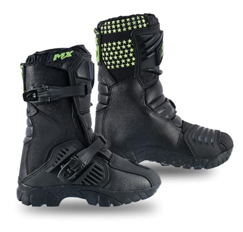 Image of Speed MaxX Kids Black/Hiviz Real Leather Off - Road Motorbike/Motocross/Motorcycle Cubs Mx Sports Shoes/Boots (UK Footwear Size System, Big Kid, Men, Numeric, Medium, 4)