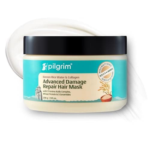 Image of Pilgrim Unscented Korean Rice Water & Collagen Advanced Damage Repair Mask|Deep Repair for Dry,Frizzy & Damaged Hair|With 17 Amino Acids,Wheat Protein & Ceramides|Paraben-Free|For Women&Men,200 gram
