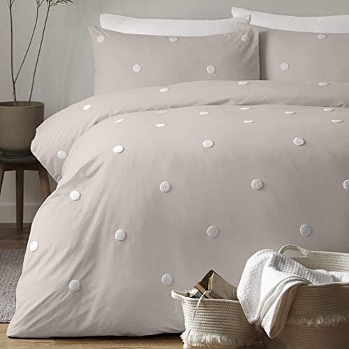 Image of Appletree Signature Duvet Cover Set King – Dot Garden Design – 100% Cotton Bedding – Linen with White Polka Dots – Includes 1 Duvet Cover (230x220cm) & 2 Pillowcases (50x75cm)
