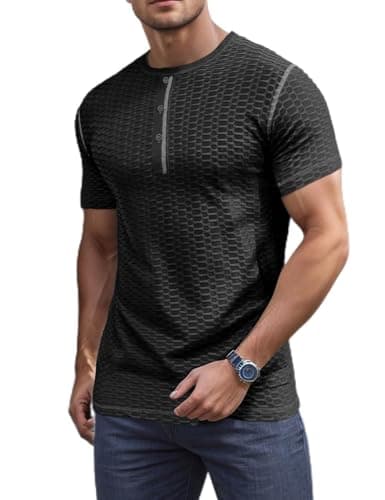 Image of QOSOQ Mens Muscle Slim T Shirt Gym Workout Athletic Tee Shirts V Neck Short Sleeve Shirts, Black, Large