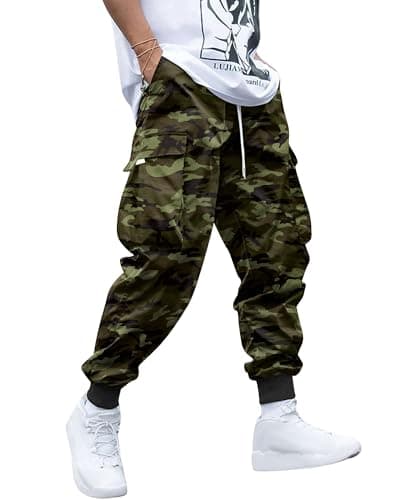 Image of YAOHUOLE Mens Cargo Joggers Trousers Casual Cargo Pants Men Streetwear Trousers Elasticated Waist Camouflage 2XL
