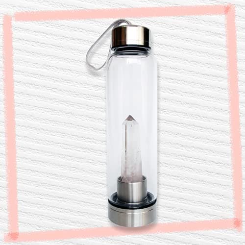 Image of Crystal Infused Water Bottle - Clear Quartz - Crystal Water Bottle, Gemstone Infused Glass Water Bottle, Different Crystal Options to Create Energy Elixirs
