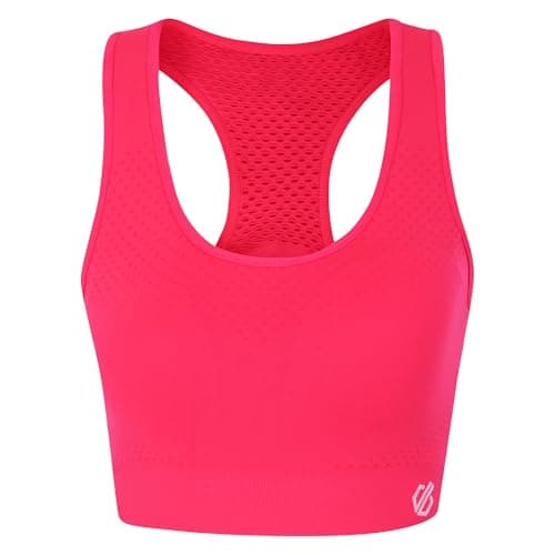 Image of Dare 2b Womens Dont Sweat It Medium Impact Sports Bra, Seamless Q-WIC Antibacterial Fabric - Perfect for Activewear, Working Out & Yoga Neon Pink