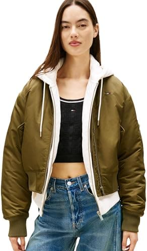 Image of Tommy Jeans Women's Tjw Essential Bomber Jacket Dw0Dw22046, Green (Tundra Olive), S