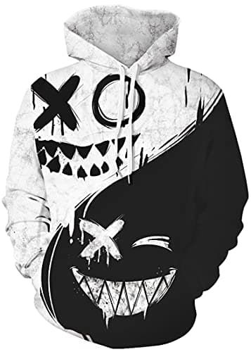 Image of OLIPHEE Mens Hoodies Full 3D Printed Graphic Sweatshirt Athletic Breathable Fashion Pullover with Pockets Black White X, S/M