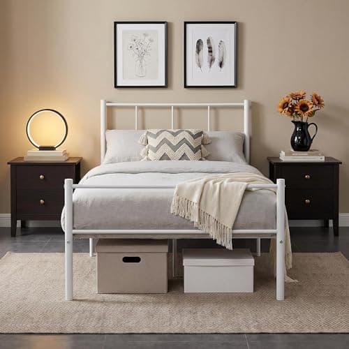 Image of Panana 3Ft Single Bed Frame Solid Metal Bed Frame Modern Style with Headboard & Footboard (White)