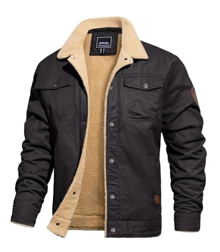 Image of TACVASEN Mens Sherpa Winter Warm Jacket Fleece Lined Trucker Lumberjack Jackets Thick Thermal Casual Tactical Military Coat Dark Grey M