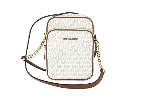 Image of Michael Kors Jet Set Travel Signature PVC Medium Logo Chain Crossbody Flight Bag (Vanilla)