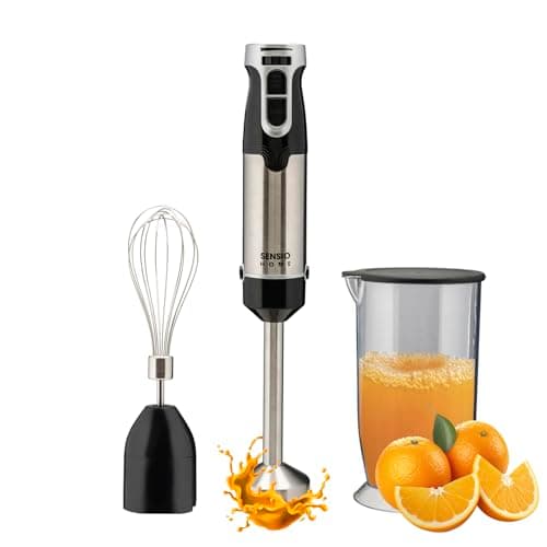 Image of Sensio Home 1000W Super Powerful Hand Blender 3-in-1 Stainless Steel Stick Immersion Blender with Attachment, 700ml Mixing Beaker, Stainless Steel Whisk, Variable Speeds for Baby Food,Vegetables,Soup
