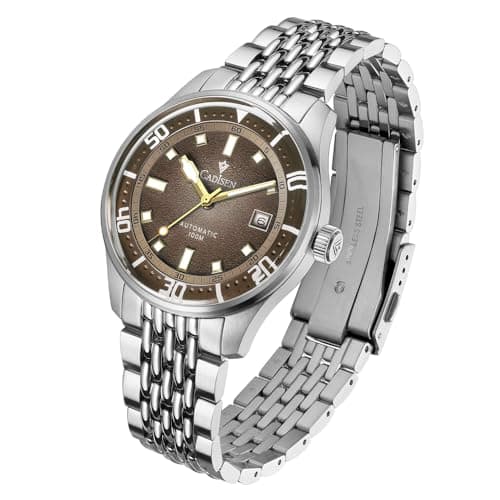 Image of CADISEN Homage Men's Automatic Watch with Power Reserve Mechanical Stainless Steel Fonts, 8244 Brown, Bracelet