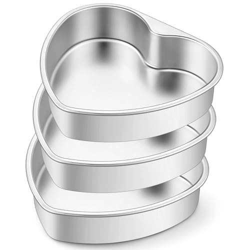 Image of HaWare Heart Cake Tin Set of 3, 8inch Stainless Steel Heart Shaped Baking Pan Set, Ideal for Valentine's Day Anniversaries Wedding Layer Cakes Mould, Healthy & Non-Toxic, Dishwasher Safe