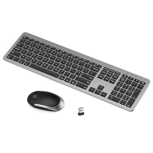 Image of seenda Wireless Keyboard and Mouse Rechargeable, SK38-3 Ultra Slim Quiet USB Keyboard and Mouse Set for Windows Laptop PC Computer, Full-Size QWERTY UK Layout, Black and Grey