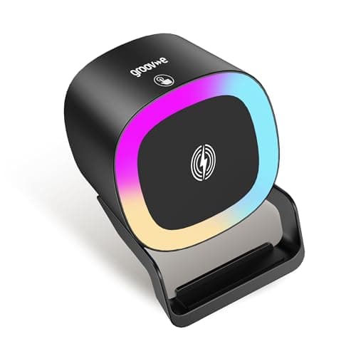 Image of groov e Iris Wireless Charging Stand - 15W Fast Charging, Smartphone Stand with 5W Bluetooth Speaker & RGB LED Lights, Lightweight and Portable, Comes with a USB-C Cable