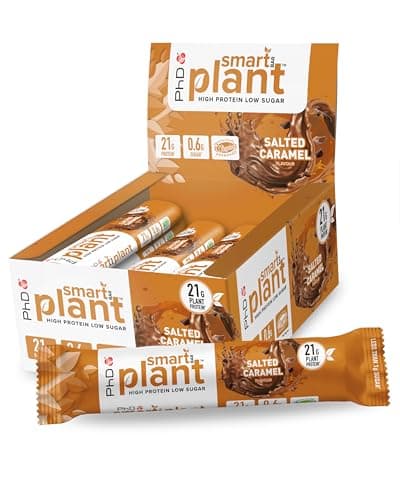 Image of PhD Nutrition Smart Plant Bar Low Calorie, High Protein Low Sugar Vegan Protein Bar/Protein Snacks, Salted Caramel Flavour, 20g of Plant Protein, 64g Bar (12 Pack)