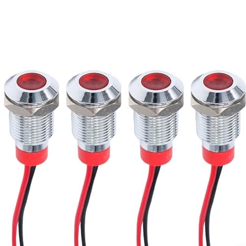 Image of 10mm LED Indicator Light 12-24V AC/DC Metal Panel Lamp IP65 Waterproof Signal Light for Industrial Equipment, 4 Pack(Red)