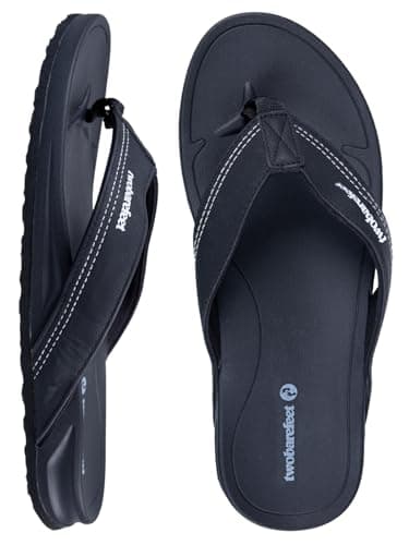 Image of Two Bare Feet Men's Flip Flops – Comfortable Beach Sandals, Lightweight Slip-On, Durable Non-Slip Sole – Ideal for Summer, Holiday, Pool & Casual Wear (Harbour (Black), UK 7)