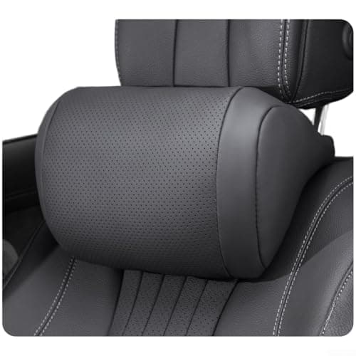 Image of ZMdooreasy Fit Leather Car Headrest Pillow with Soft, Breathable and Adjustable Secure Straps (Black)