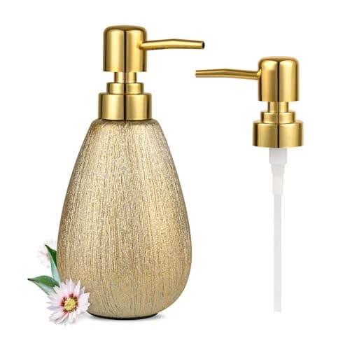 Image of ABBI NIMO Brushed Gold Ceramic Soap Dispenser, 11 Oz Textured Hand or Dish Soap Dispenser with Golden Plastic Pump for Bathroom or Kitchen Countertop