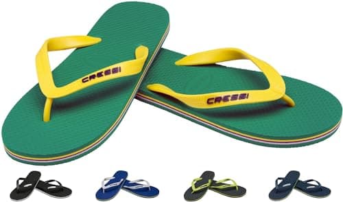 Image of CRESSI Beach Flip Flops - Flip Flops Unisex for Beach and Pool, Green/Yellow, 11/12 UK - 45/46 EU