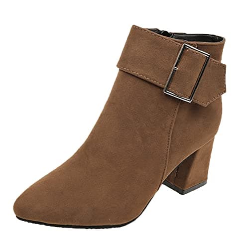 Image of UK 5 Women's Ankle Boots with Side Zipper Round Toe Block Mid High Heel Platform Chunky Heel Suede Lightweight Comfortable Walking Boots Ladies Casual Smart Party Shoes