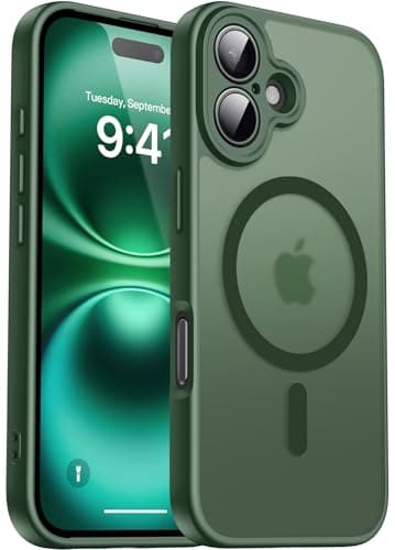 Image of Natiiozie Magnetic for iPhone 16 Case, Compatible with MagSafe, Full Camera Protection Matte Back Shockproof Anti-Slip Texture Protective Phone Case for iPhone 16 Cover, Dark Green