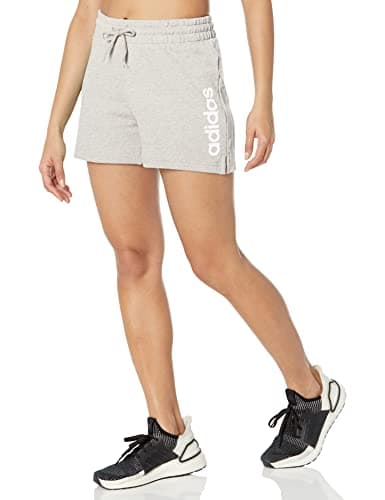 Image of adidas Women's Essentials Linear French Terry Shorts, Medium Grey Heather/White, S Petite