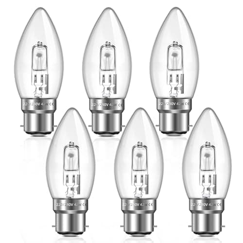 Image of Liuyife B22 C35 Candle Light Bulb 42W, Dimmable, B22 Bayonet Cap Candle Bulb, Warm White 2700K 650LM, Clear Glass, C35 Light Bulb for Chandelier, Table Lamp, Pack of 6