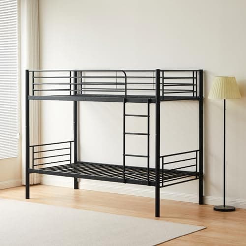 Image of Reinforced Beds, 3FT BIRCHAM BUNK BED, Metal Bunk, Suitable for Adult Use, Exclusive Product, Easy Assembly, Reinforced Tubular Support Base, Reversible Ladder (Black)