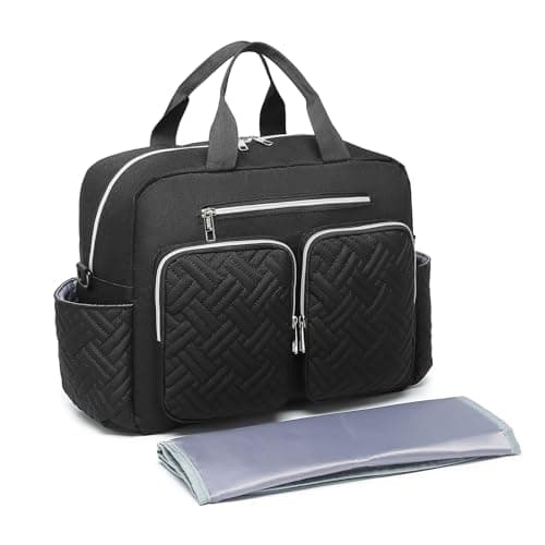 Image of Kono Baby Changing Bag, Multifunction Nappy Bags with Portable Changing Mat, Hospital Maternity Tote, Diaper Messenger with Stroller Straps and Insulated Pockets, for Mum and Dad
