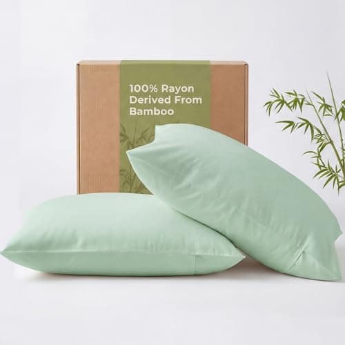 Image of Bedsure Pillow Cases for Hair - 100% Rayon Derived from Bamboo, Cooling Pillowcases 2 Pack with Envelope Closure, Perfect for Hot Sleeper, Gifts for Women, Standard Size 50x75 cm, Sage Green
