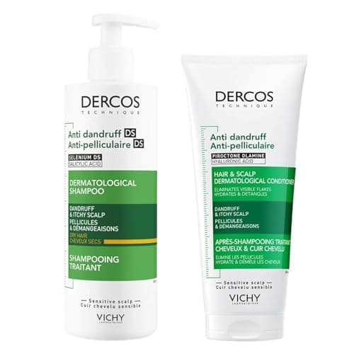 Image of Vichy Dercos Duo Pack – Anti-Dandruff Shampoo for Dry Hair 390ml + Scalp Soothing Conditioner 200ml – Hydrating Care – Dermatologically Tested