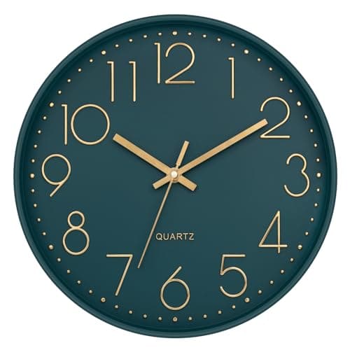 Image of Lumuasky Wall Clock 12 Inch Modern Battery Operated Analog Silent Non-Ticking Decorative Emerald Clock for School Office Classroom Bedroom Kitchen Living Room Nursery Decor (Green)