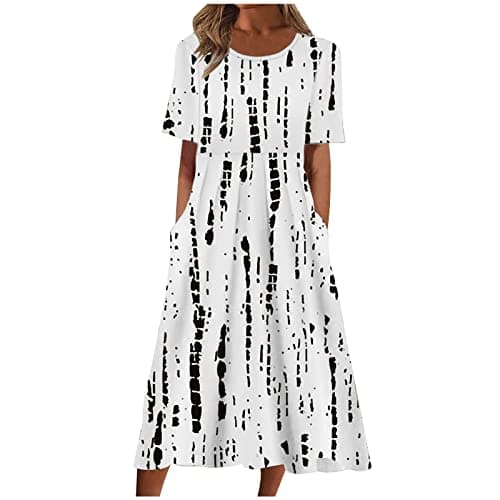 Image of Generic Women's Black XXL Maxi Dress - Casual, Summer, Boho Style with Short Sleeves, Round Neck, Loose Fit, Floral Print, Pocket, Adult Women
