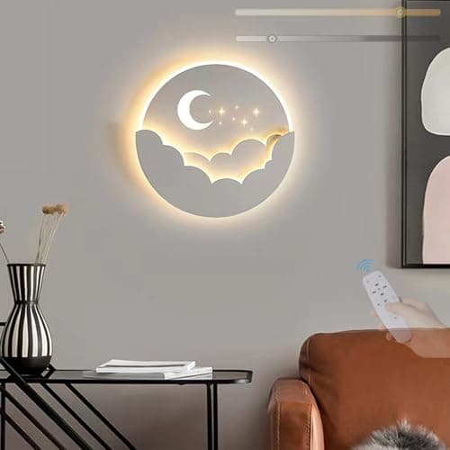 Image of MRBVAOXVD Wall Lamps,Led Wall Lights Indoor Modern Dimmable Moon Sun Wall Lamp with Remote Control Aluminum Acrylic Bedroom Kids Night Light/White/A