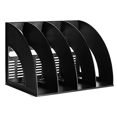 Image of Elezeal A4 File Holder Magazine File Folder Desk Organizer, Compartments Bookshelf Document Divider Paper Box Bookends for Office Home Organization and Storage Racks (Black, 4 Compartments)