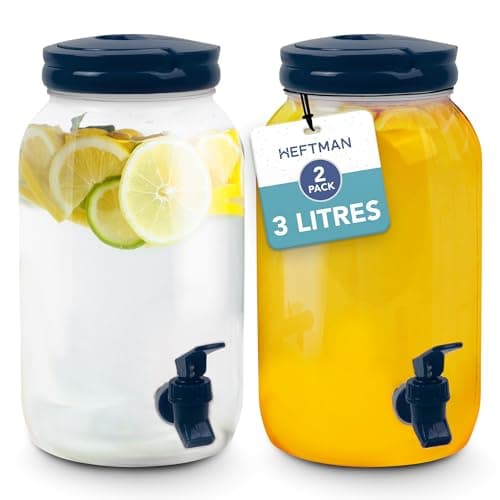 Image of HEFTMAN Plastic Drink Dispenser with Tap - 2 Pack 3L Cold Water Dispenser with Tap, Handle, Screw-Top Lid Fridge Water Dispenser Cocktails, Infused & Soft Drinks for BBQ's Parties Home (Blue)