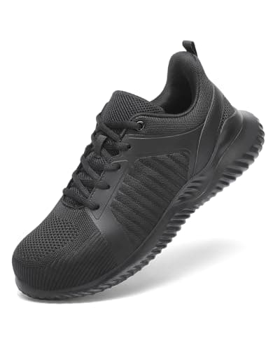 Image of LUPWEE Safety Trainers for Men Women Slip Resistant Steel Toe Cap Trainers,Comfortable Lightweight Puncture Proof Safety Work Shoes Construction Work Utility Shoes,Pure Black 41