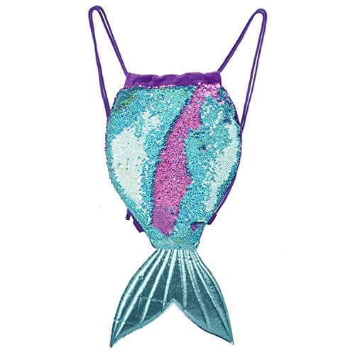 Image of YAAVAAW Magical Mermaid Tail Sequin Backpack - 20 * 41cm Reversible Sequin Drawstring Backpacks Glittering Shoulder Bag for Women Girls Teens