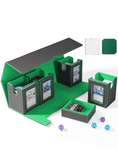 Image of UAONO Card Deck Box for MTG with Commander Display, 5 in 1 Card Deck Case Holds 800+ Unsleeved Cards, Strong Magnet Organizer Compatible with Yugioh TCG Sports Cards (Black&Green)