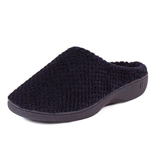 Image of Isotoner Popcorn Terry Mule Slippers, Womens Open Back Slippers, Black (Black), 5 (38 EU)
