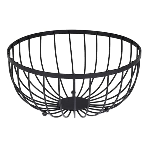 Image of Carousel Home Modern Black Metal Fruit Bowl | Large Round Wire Basket for Kitchen Storage | Fruit & Vegetable Storage Basket - 25cm