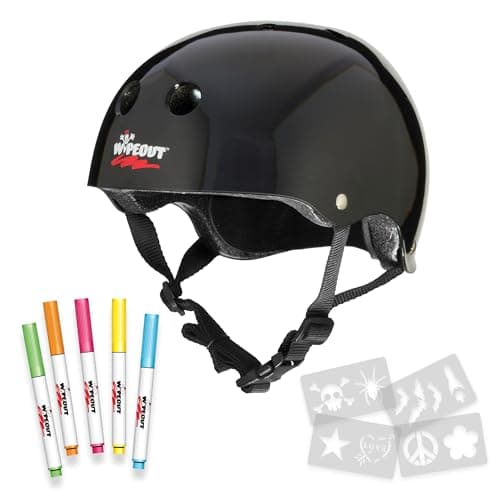 Image of Wipeout Unisex Youth Dry Erase Bike Kids Helmet, Black, Ages 8 UK