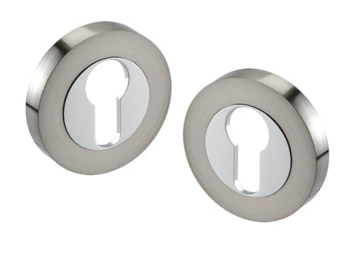 Image of Golden Grace Euro Door Key Hole on Round Rose in Satin Nickel & Polished Chrome Dual Finish, Escutcheon for Euro Cylinders
