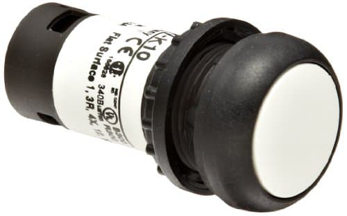 Image of Eaton C22S-D-W-K10 Pushbutton Switch, Flush Mounted, Momentary Operation, White Button Color, Black Bezel Color, SPST-NO Contacts