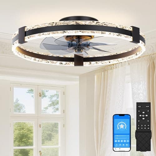 Image of SUNKENET Ceiling Fans with Lights and Remote, 50cm LED Fan Ceiling Light, 3000K-6500K Dimmable Smart Ceiling Fan Light, 6 Wind Speeds & Reversible, Black Queit Fan Light Ceiling for Bedroom