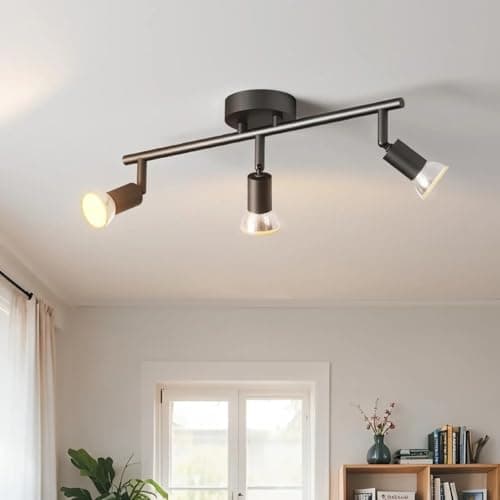 Image of LVWIT Ceiling Spotlight Rotatable,3 Way Living Room Lights Ceiling,GU10 Black Kitchen Lights Ceiling,GU10 Base Spot Lights,Ceiling Light Fitting Bracket for Lounge Bedroom Dining Room(NO Bulb)